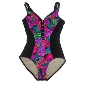 Neon Floral Vintage Carol Wior Slimming Swim Suit